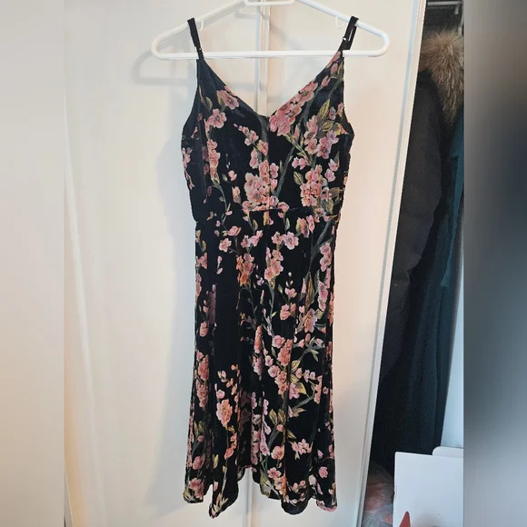 NWT Dex XS Velvet Burnout Dress, wrap style, midi length, with floral design - Picture 8 of 14
